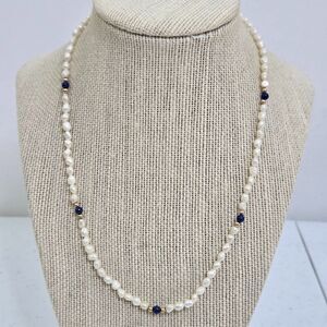 JCM Jacmel Mauritius Genuine Freshwater Pearl Necklace 14kt Gold White Blue